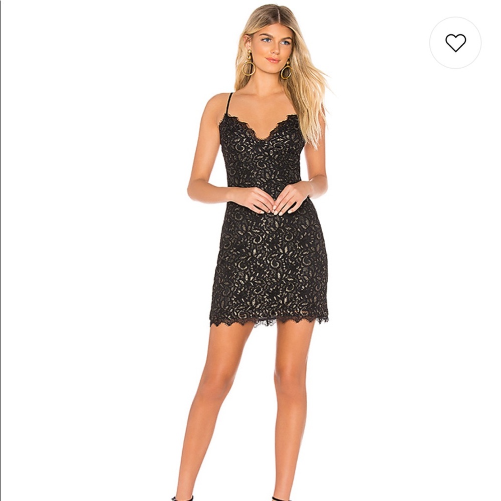 Revolve Remi Lace Mini Dress in Black and Gold XS